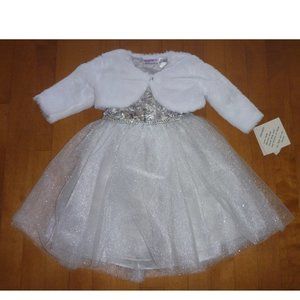Baby Girls Silver Tutu Dress Faux Fur Shrug Size 12 months  18 Months NWT